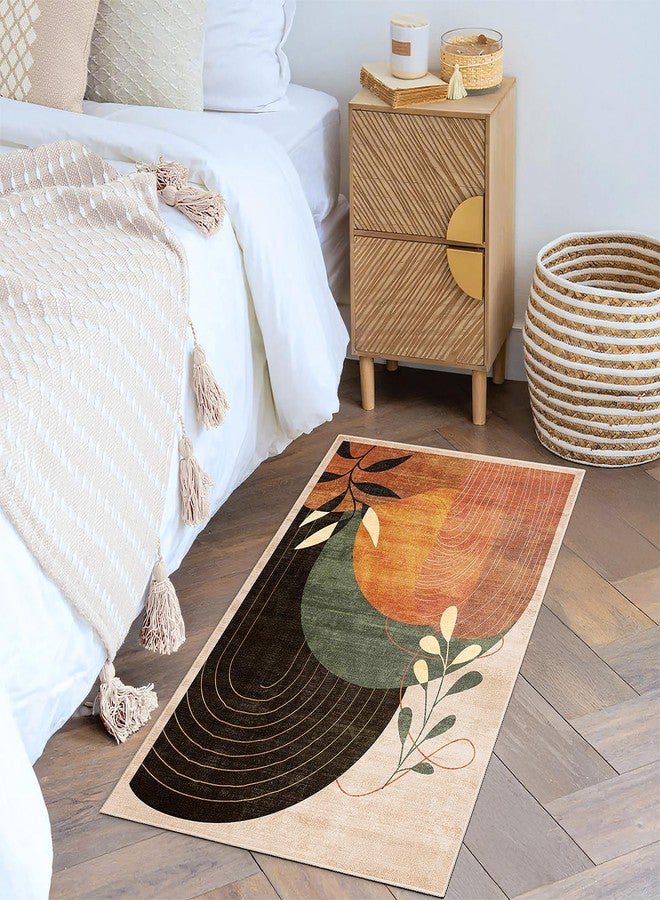 MUJOO 2x3 Washable Rug Small Area Rugs for Entryway Kitchen Bedroom,Boho Non Slip Throw Carpet for Bathroom Entrance Door Mat Mid Century Modern Abstract Botanical Geometric Accent Terracotta - Image 3